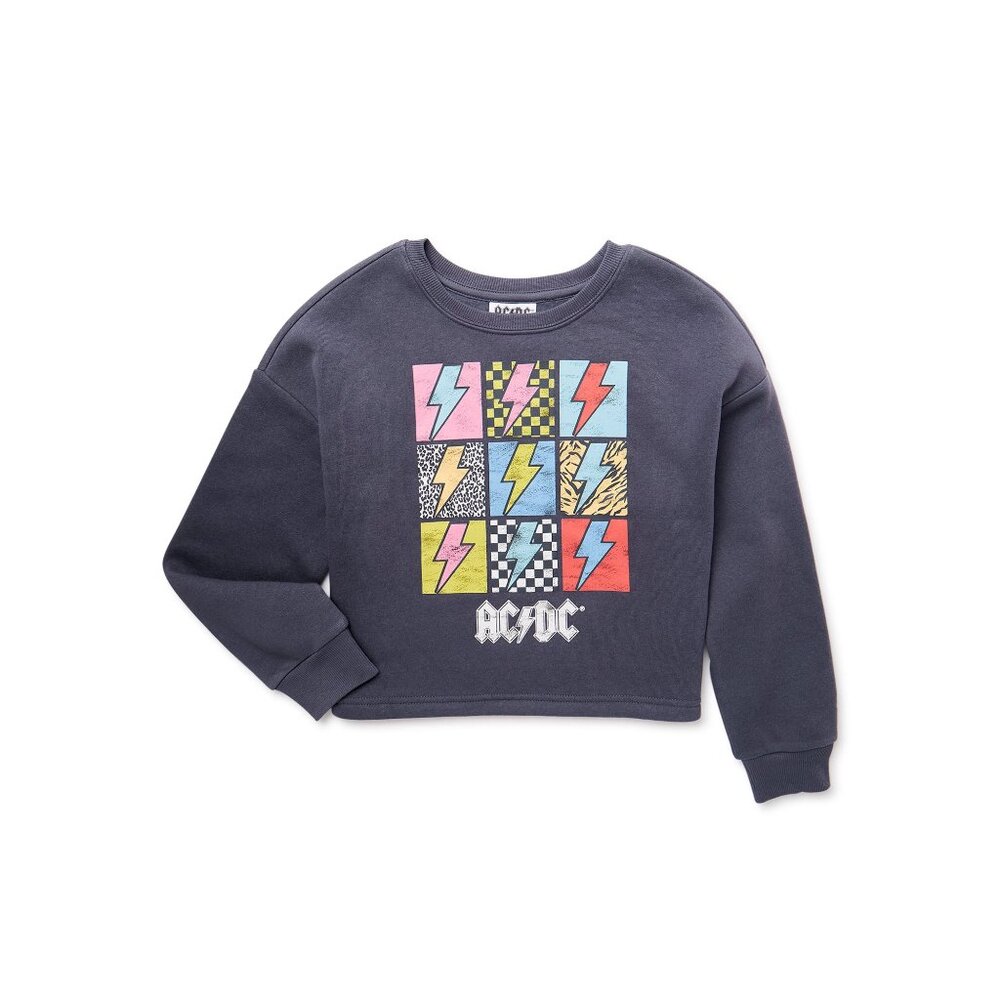 Grayson Social Girls ACDC Graphic Crewneck Sweatshirt, Small or Medium - NEW